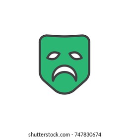 Sad mask filled outline icon, line vector sign, linear colorful pictogram isolated on white. Carnival symbol, logo illustration. Pixel perfect vector graphics