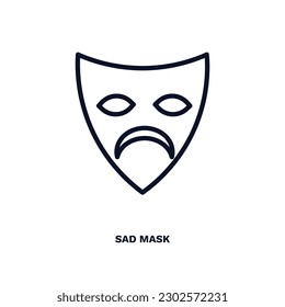 sad mask icon. Thin line sad mask icon from cinema and theater collection. Outline vector isolated on white background. Editable sad mask symbol can be used web and mobile
