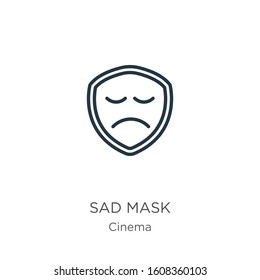 Sad mask icon. Thin linear sad mask outline icon isolated on white background from cinema collection. Line vector sign, symbol for web and mobile