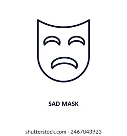 sad mask outline icon.  Thin line icon from cinema collection. Editable vector isolated on white background