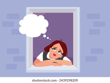 
Sad Melancholic Woman Sitting by the Window Vector Character. Girl daydreaming about her aspiration, wishes and goals
