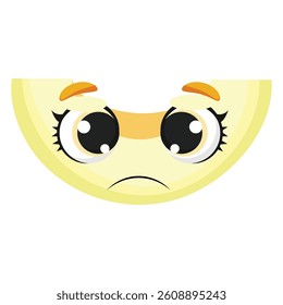Sad melon slice face with big expressive eyes, great for emotional designs, kids projects, packaging, and food-related content