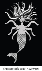 Sad mermaid into the ocean