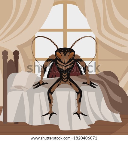 sad metamorphosis cockroach on his bedroom