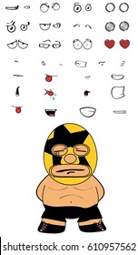 sad mexican wrestler cartoon expressions set in vectro format very easy to edit