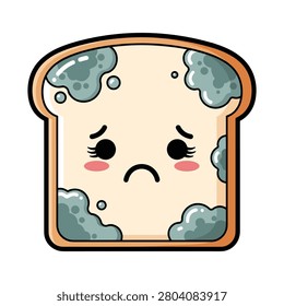 Sad moldy bread slice character illustration with a cartoon slice of white