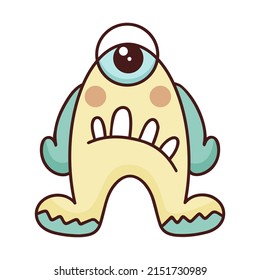 Sad monster cyclops isolated vector illustration. Fictional baby character. Funny eccentric creature. little man cartoon for design kid things