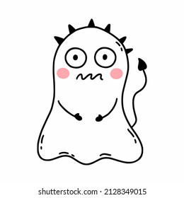 Sad monster in doodle style. Vector illustration.