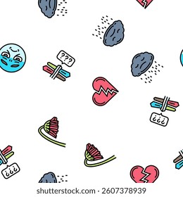 sad mood emotion face vector seamless pattern thin line illustration