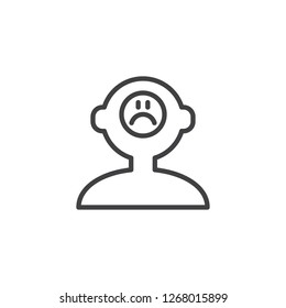 Sad mood human mind outline icon. linear style sign for mobile concept and web design. Head with sad emotion simple line vector icon. Symbol, logo illustration. Pixel perfect vector graphics