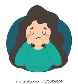 Sad mood. Vector cartoon woman who is sad and disappointed alone.