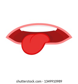 sad mouth shows tongue. Isolated vector illustration