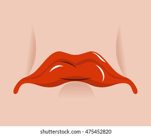 Sad mouth. Sorrowful red lips on white background. Tragic emotions
