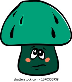 Sad mushroom, illustration, vector on white background.