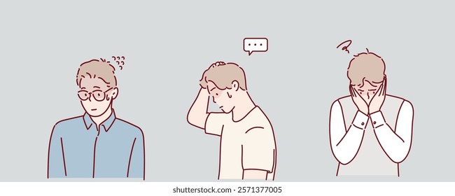 Sad and Nervous Man with Problem. Hand drawn style vector design illustrations.