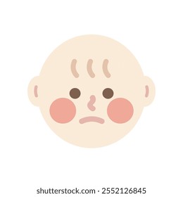 Sad newborn baby head. Healthcare, facial expressions, feeling, child care concepts. Flat people character vector design isolated illustrations.