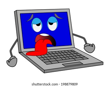 sad notebook with blue screen put out a tongue, vector illustration
