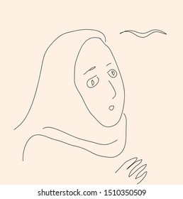 sad nun. sketch of a female face
