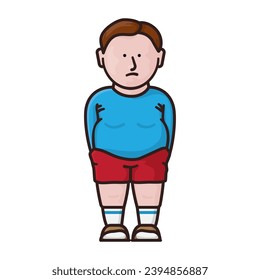 Sad obese boy isolated vector illustration for World obesity Day oin March 4