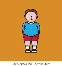 Sad obese boy vector illustration for World obesity Day oin March 4