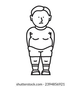 Sad obese boy vector line icon for World Obesity Day on March 4