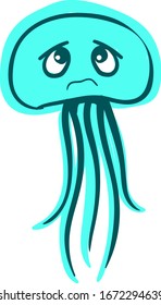 Sad octopus, illustration, vector on white background.