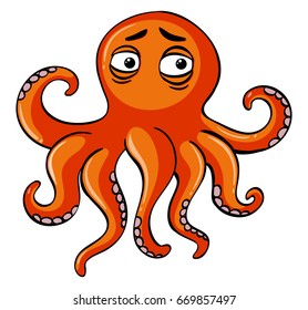 Sad octopus on white background illustration