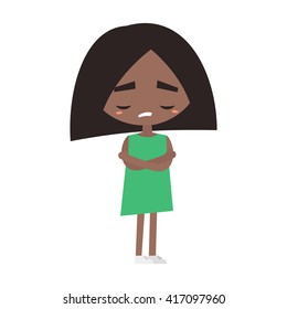Sad offended black girl cartoon illustration, Vector flat image
