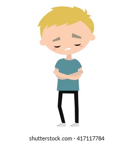 Sad Offended Blond Boy Cartoon Illustration, Vector Flat Editable Image
