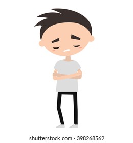 Sad offended boy cartoon illustration, Vector flat editable image