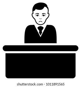 Sad Office Clerk vector pictogram. Style is flat graphic black symbol with depressed feeling.