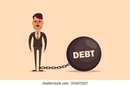 Triste trabalhador de escritório com um grande peso de dívida. Ilustração de vetor