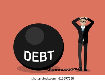 Sad Office Worker with a Big Debt Weight. Modern design for web banners, web sites, printed materials. Flat vector.