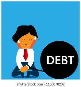 Sad Office Worker with carry debt. The Vector Illustration is showing the concept of Financial.