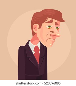 Sad Office Worker Man Character. Hard Work. Vector Flat Cartoon Illustration