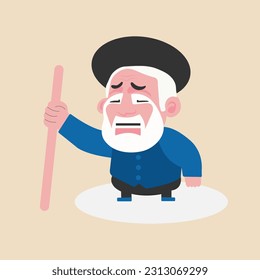 A sad old man facial expression.Unhappy emotion on face.Depressed old man. Vector illustration.