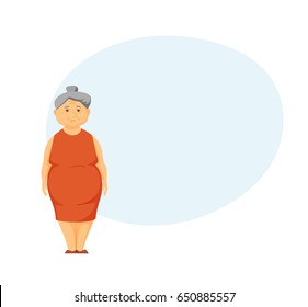 Sad Old Woman Stands. Unhappy Elderly Woman.