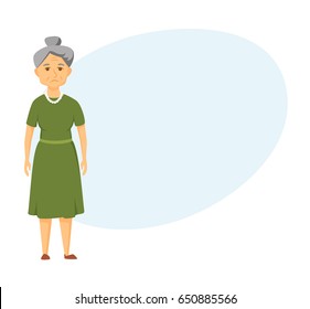 Sad Old Woman Stands. Unhappy Elderly Woman.