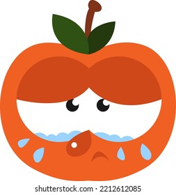 Sad orange apple, illustration, vector on white background.