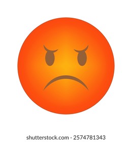 Sad orange emoji. Angry face icon. Gradient circular design. Vector expression symbol.