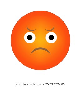 Sad orange emoji. Unhappy facial expression. Negative mood icon. Vector illustration.