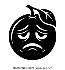 Sad orange fruit character vector illustration black and white with character illustration expression