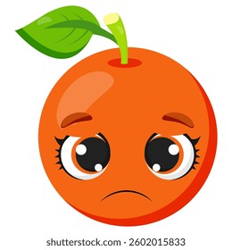 Sad orange fruit with a disappointed expression, big eyes, and a melancholic look. Great for food illustrations, packaging, emoji collections, stickers, and fresh fruit-themed designs