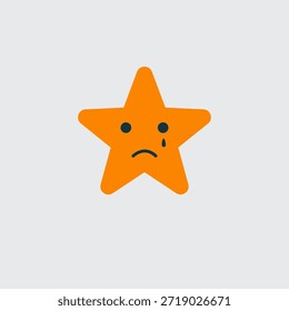Una triste estrella naranja con una lágrima, sobre un fondo gris claro