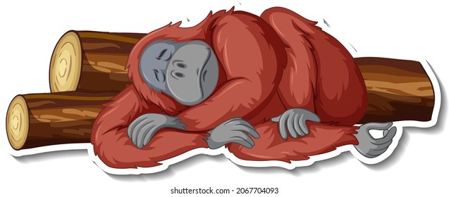 Sad orangutan laying down cartoon sticker illustration