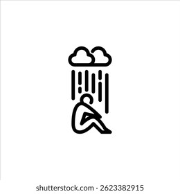 Sad outline icon. figure depressed line art illustration.