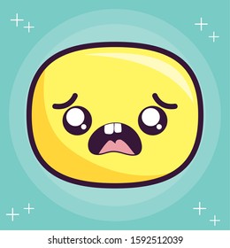 sad oval cartoon design, Kawaii expression cute character funny and emoticon theme Vector illustration