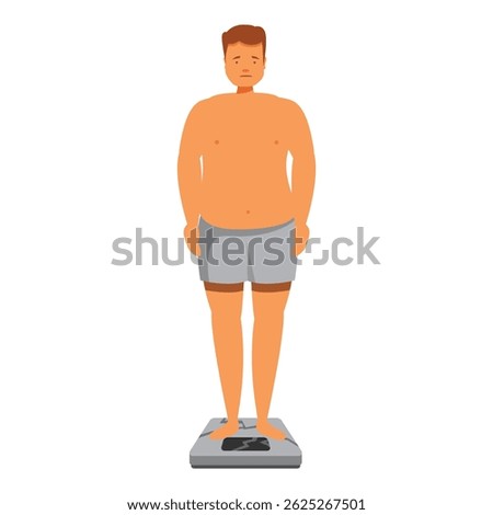 Sad overweight man breaking bathroom scale while weighing himself, concept of obesity and weight problems