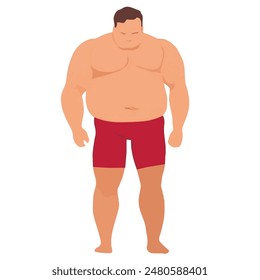 Sad overweight man silhouette, vector illustration, isolated on white background