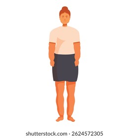 Sad overweight woman standing with edema on legs, body positive concept, obesity and healthcare vector illustration